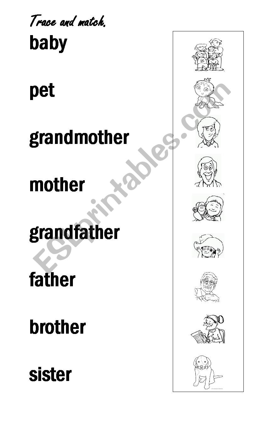 Family trace and match worksheet