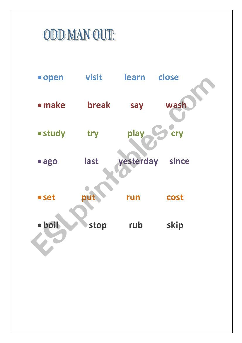 Odd Man Out with key - reviewing Past Simple