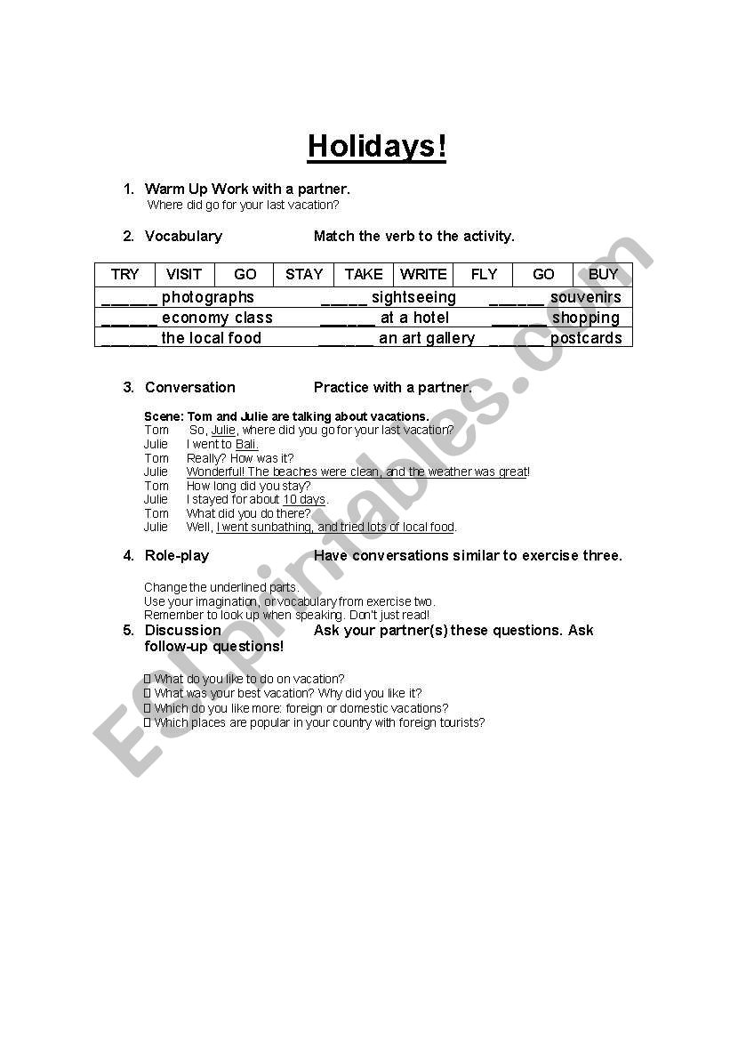 Holidays! worksheet