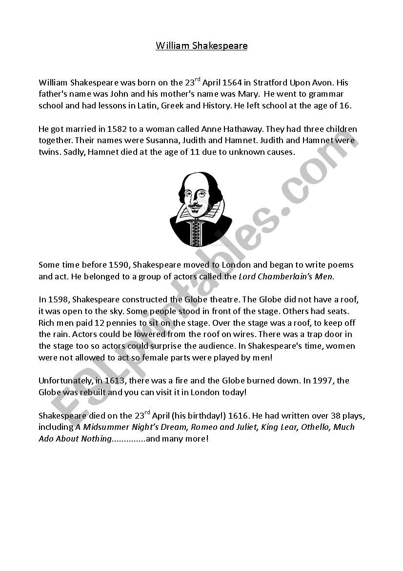 william shakespeare biography quiz