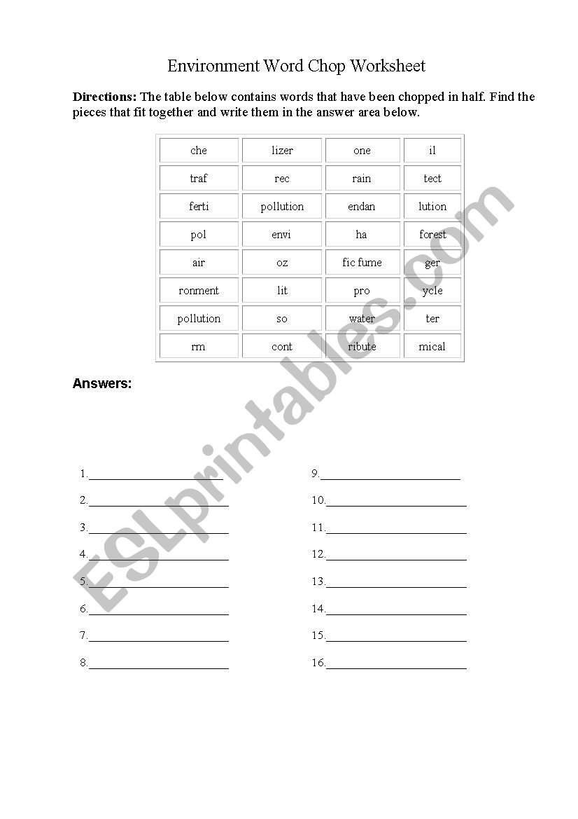 nature worsheet worksheet