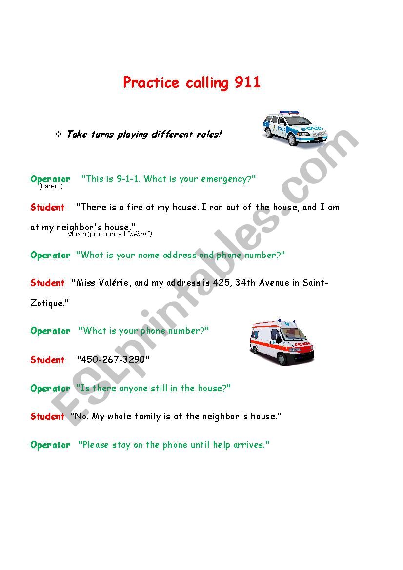 emergency vehicles worksheet