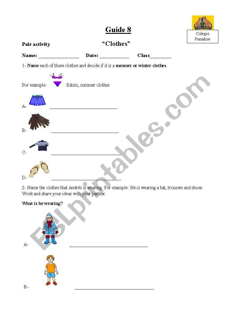 Summer and winter clothes worksheet