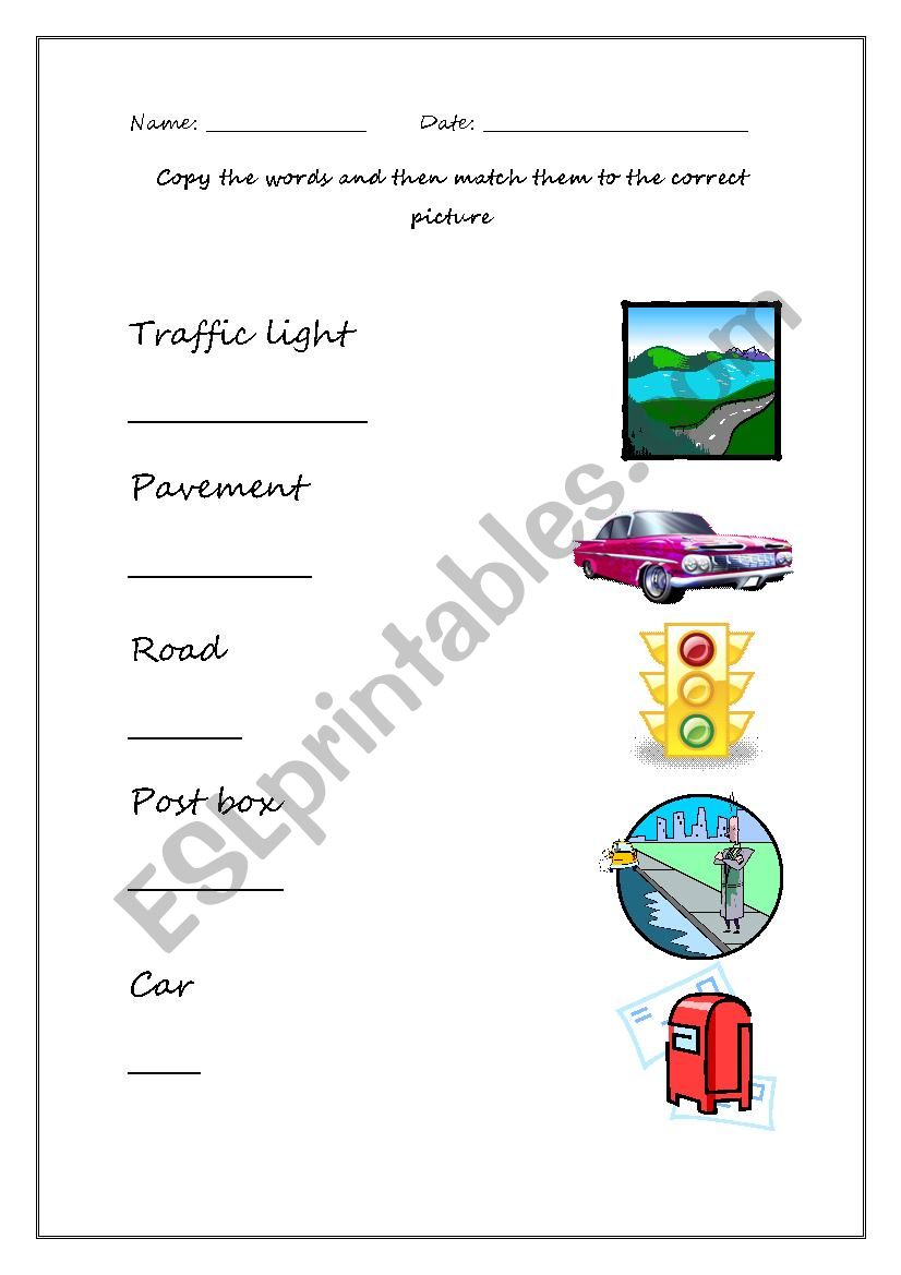 Street/City vocabulary worksheet