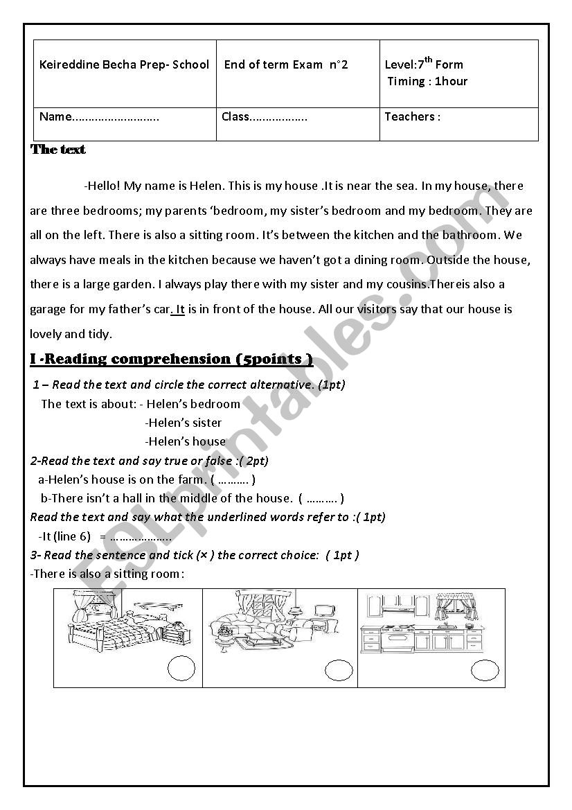 End Of Term Test N°27th Form Esl Worksheet By Oumaima 7156