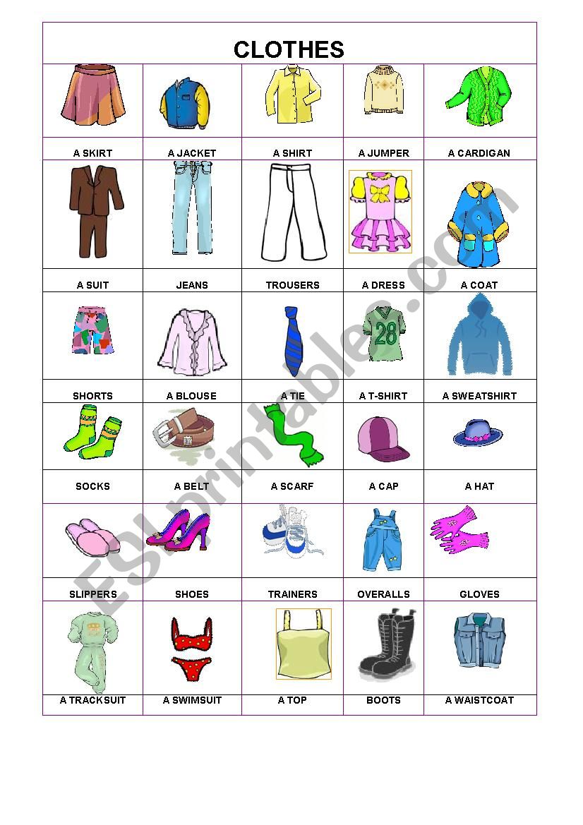 PIctionary- Clothes - ESL worksheet by annie8