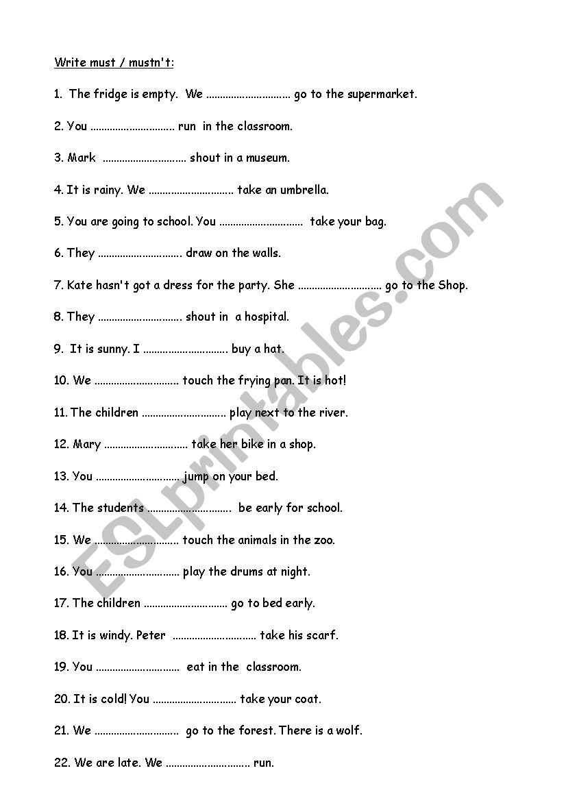 Must Or Mustn´t - ESL worksheet by falco