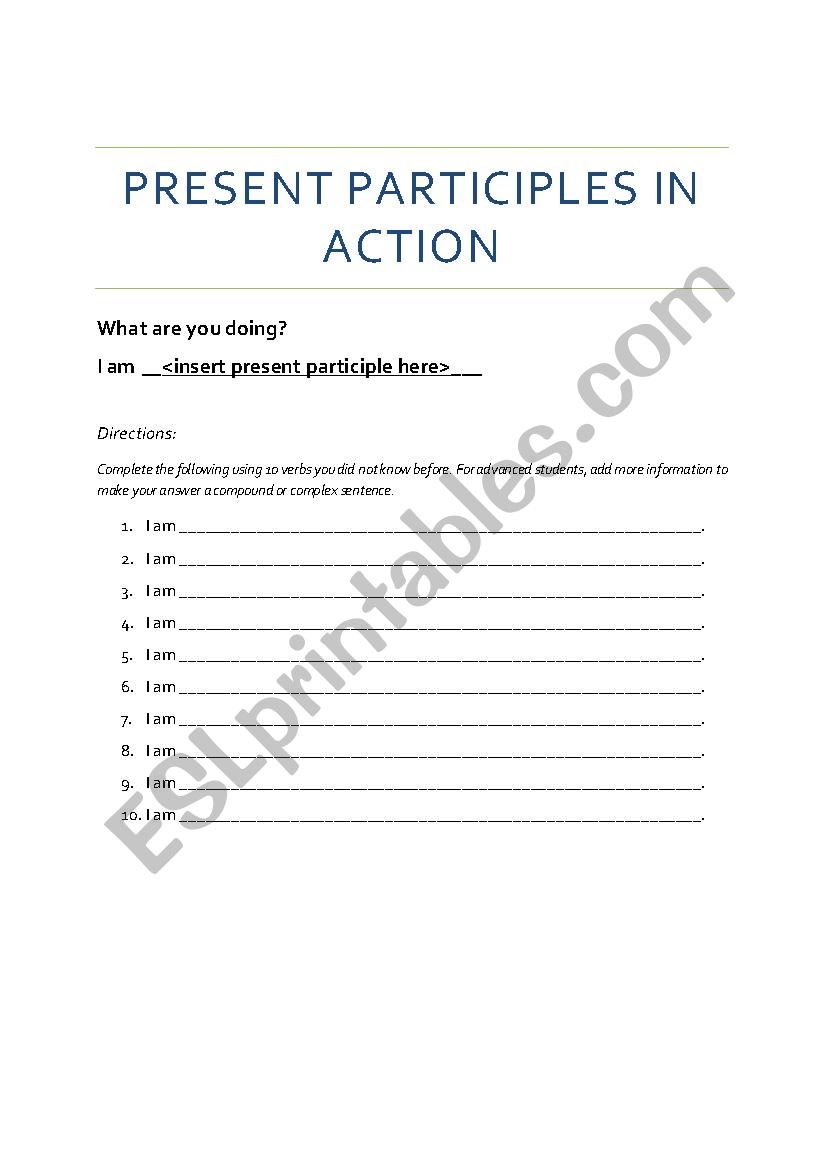 Present Participles in Action worksheet