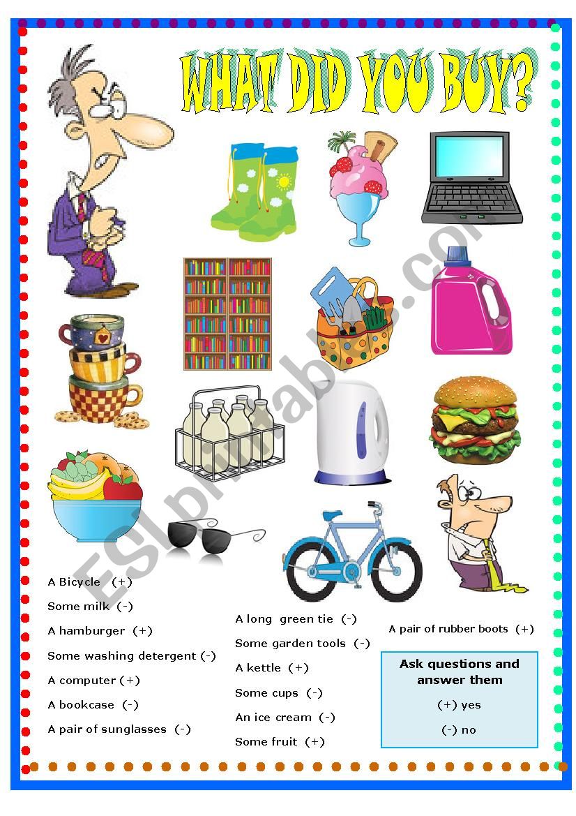 WHAT DID YOU BUY ESL Worksheet By Mariaah