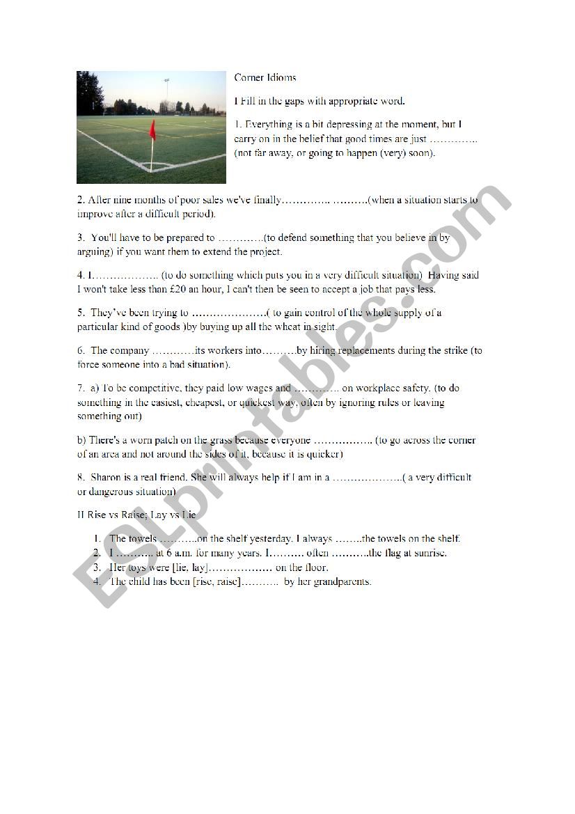 Corner idioms worksheet