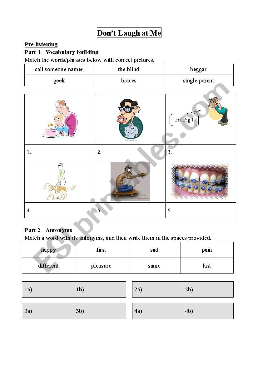 dont laugh at me worksheet