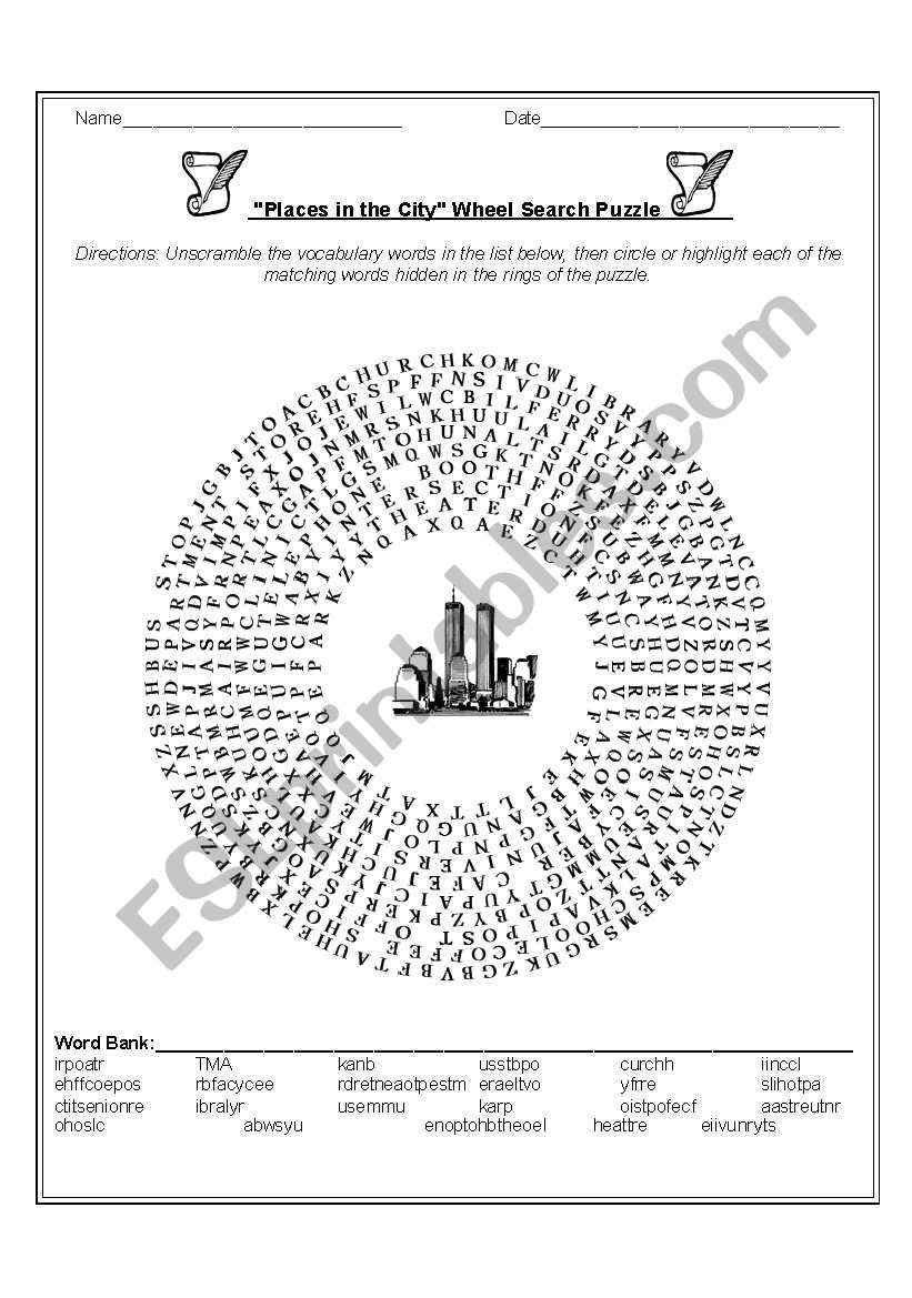 City Word Search ESL Worksheet By Eslgalaxy