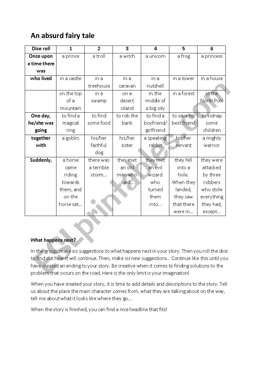 An Absurd Fairy Tale worksheet