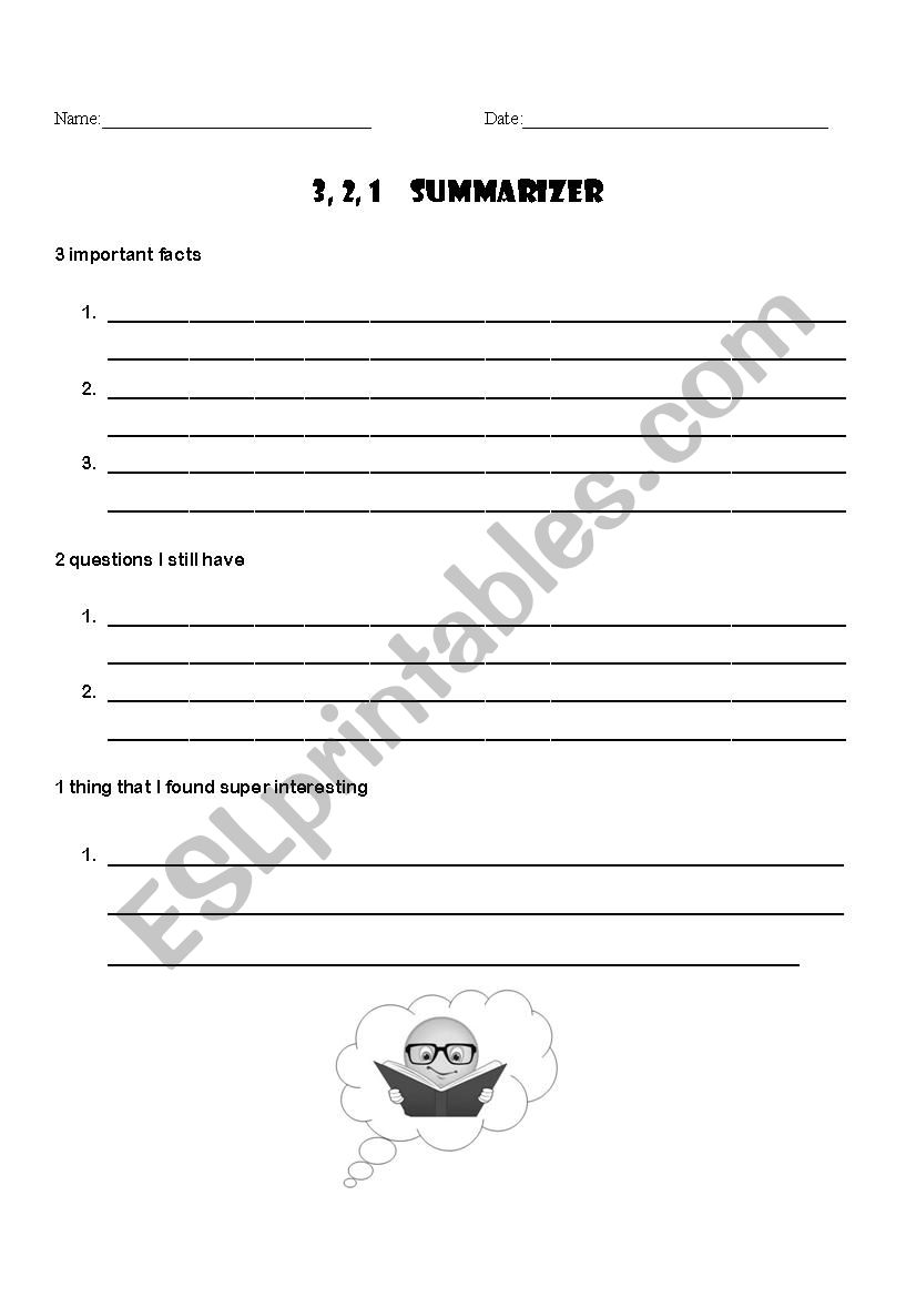 321 Summarizer worksheet