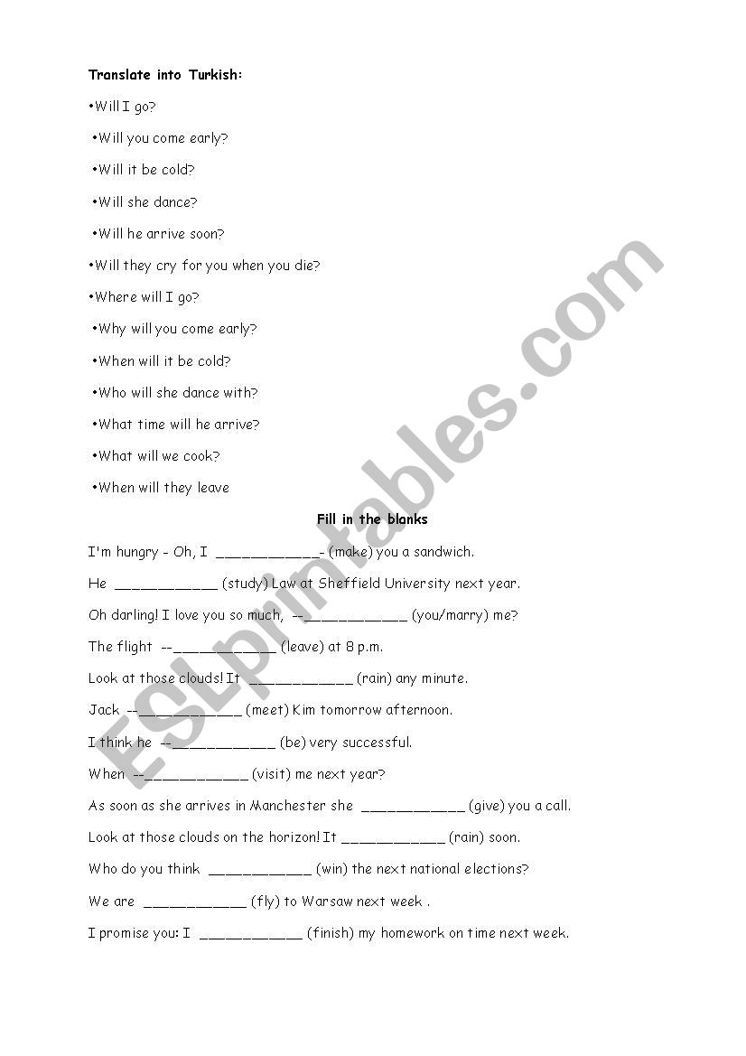 future tense worksheet