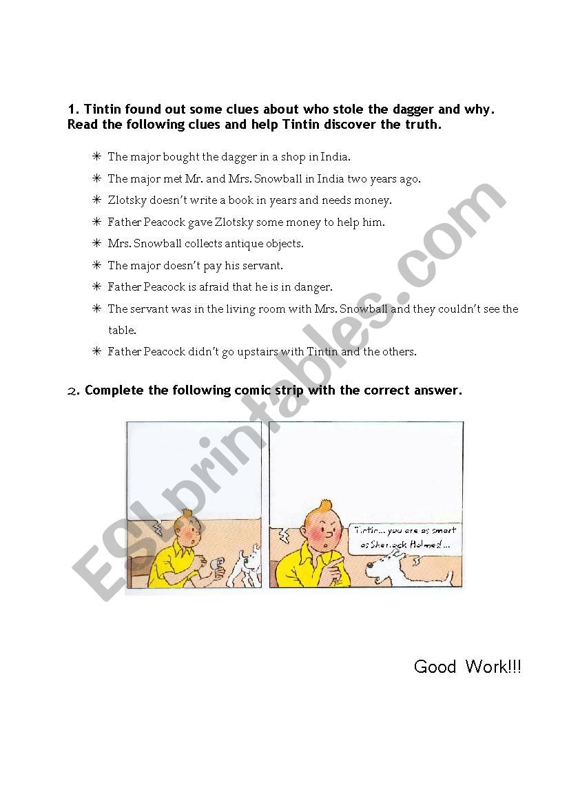 Comics worksheet