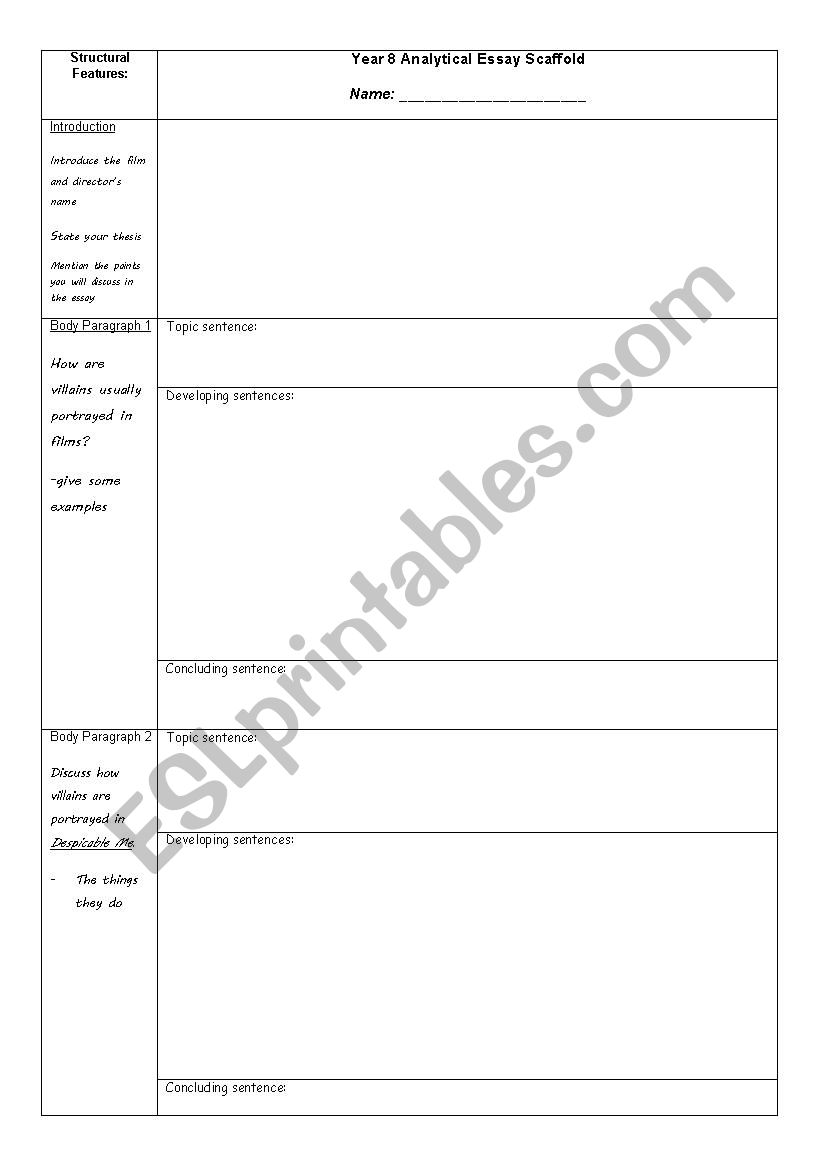 Essay scaffold worksheet