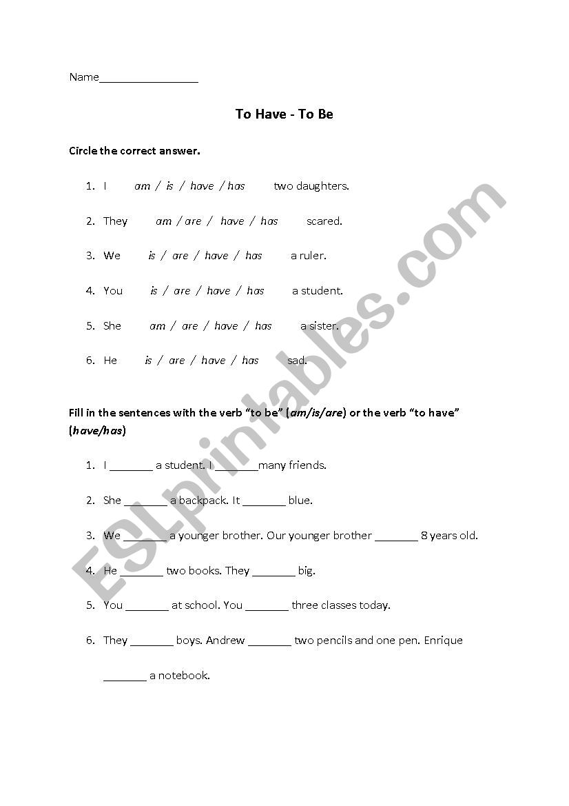 To Be-To Have worksheet