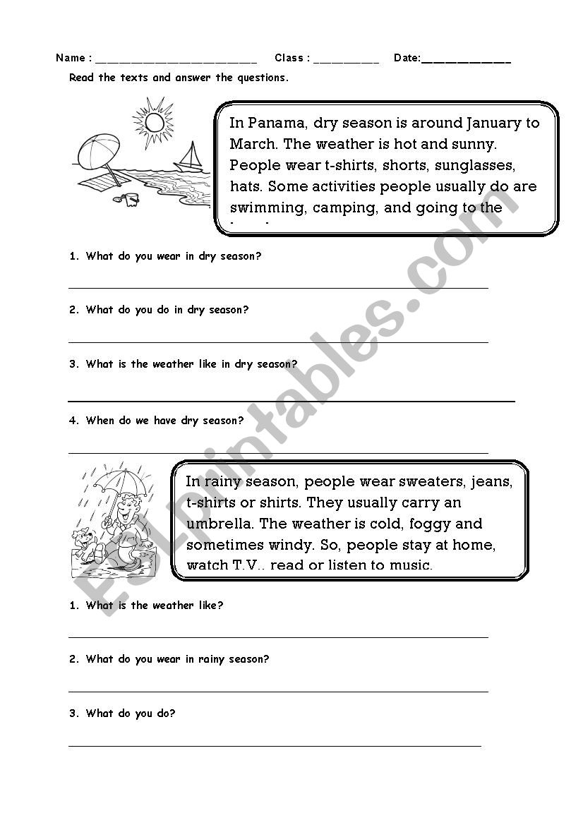 Weather in Panama worksheet