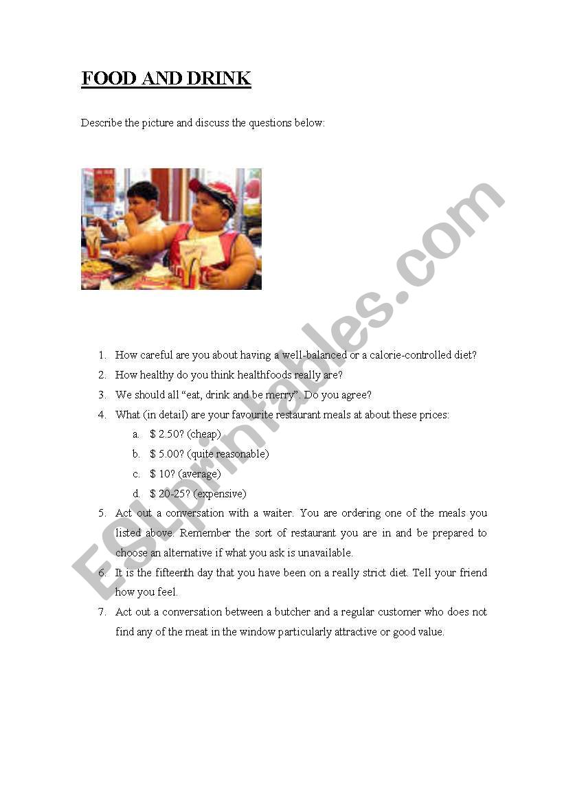 Food and Drink (speaking) worksheet