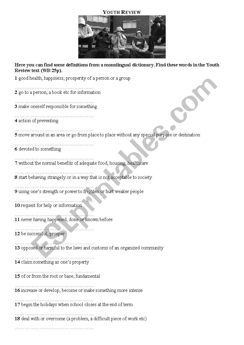 Youth Review worksheet