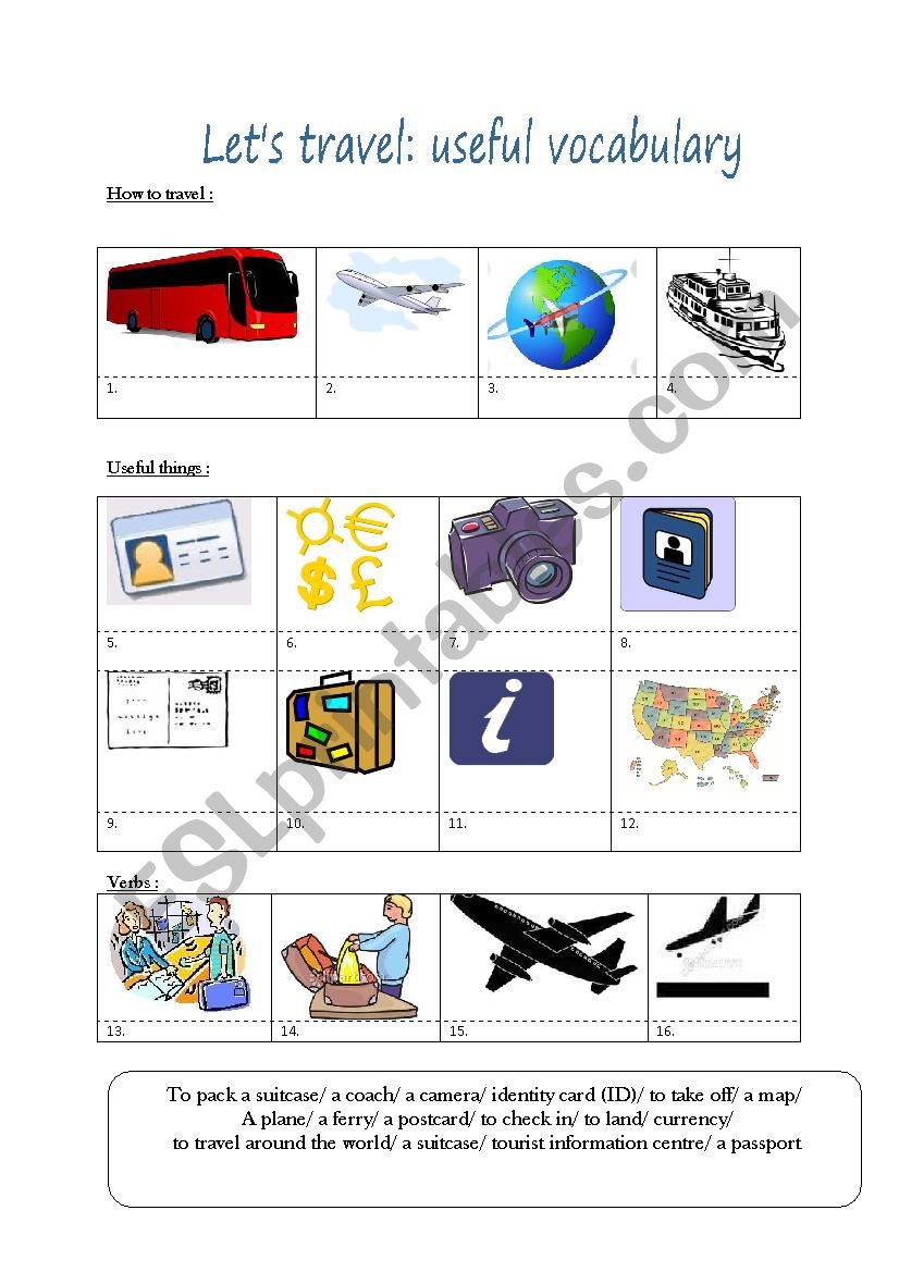 Travel Useful Vocabulary ESL Worksheet By VanessBD