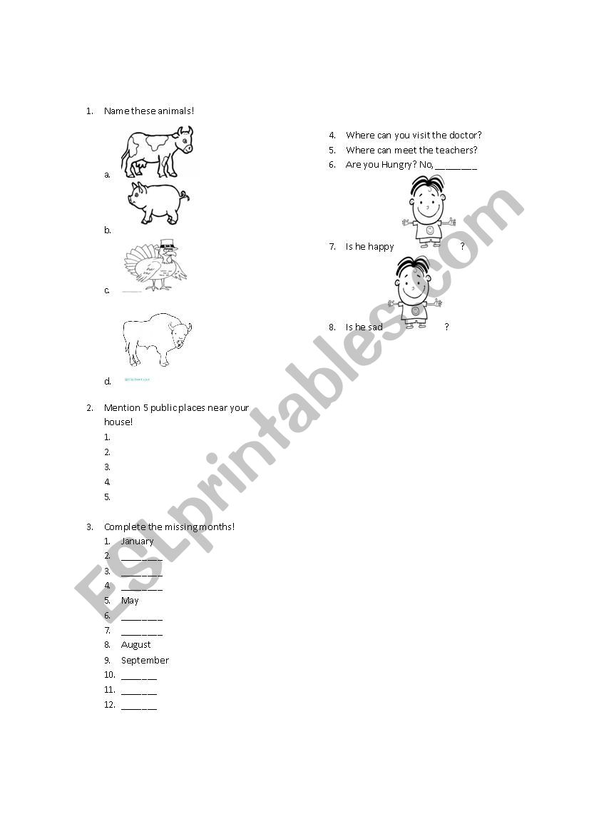 animals worksheet