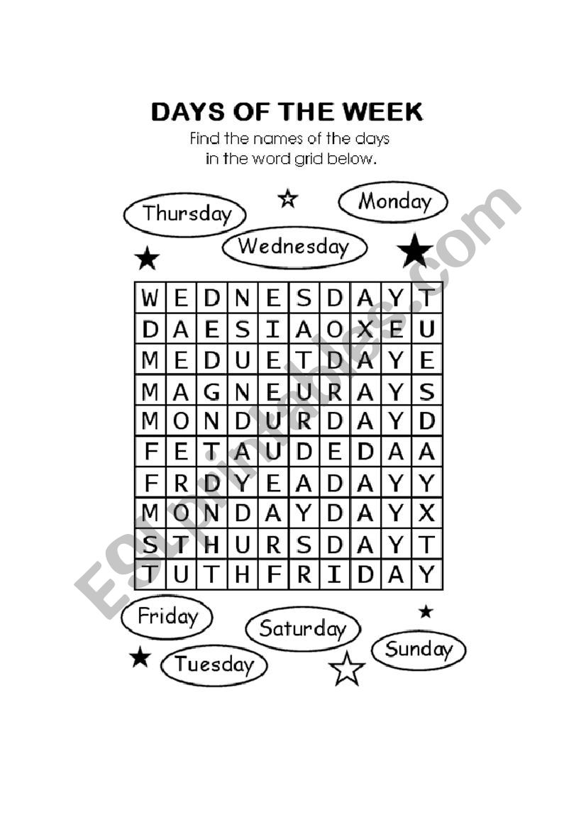 Days of the week worksheet