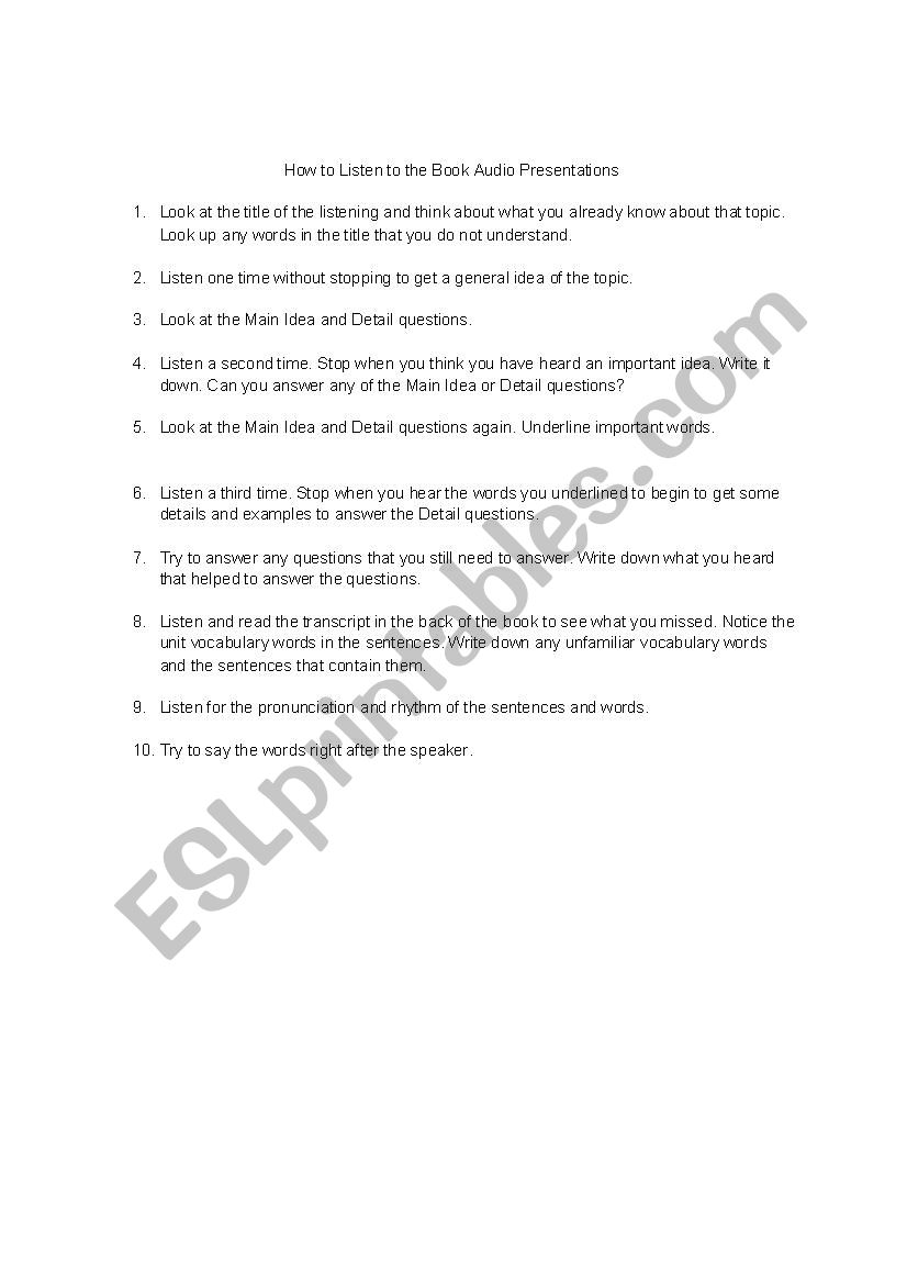 Listening Process worksheet