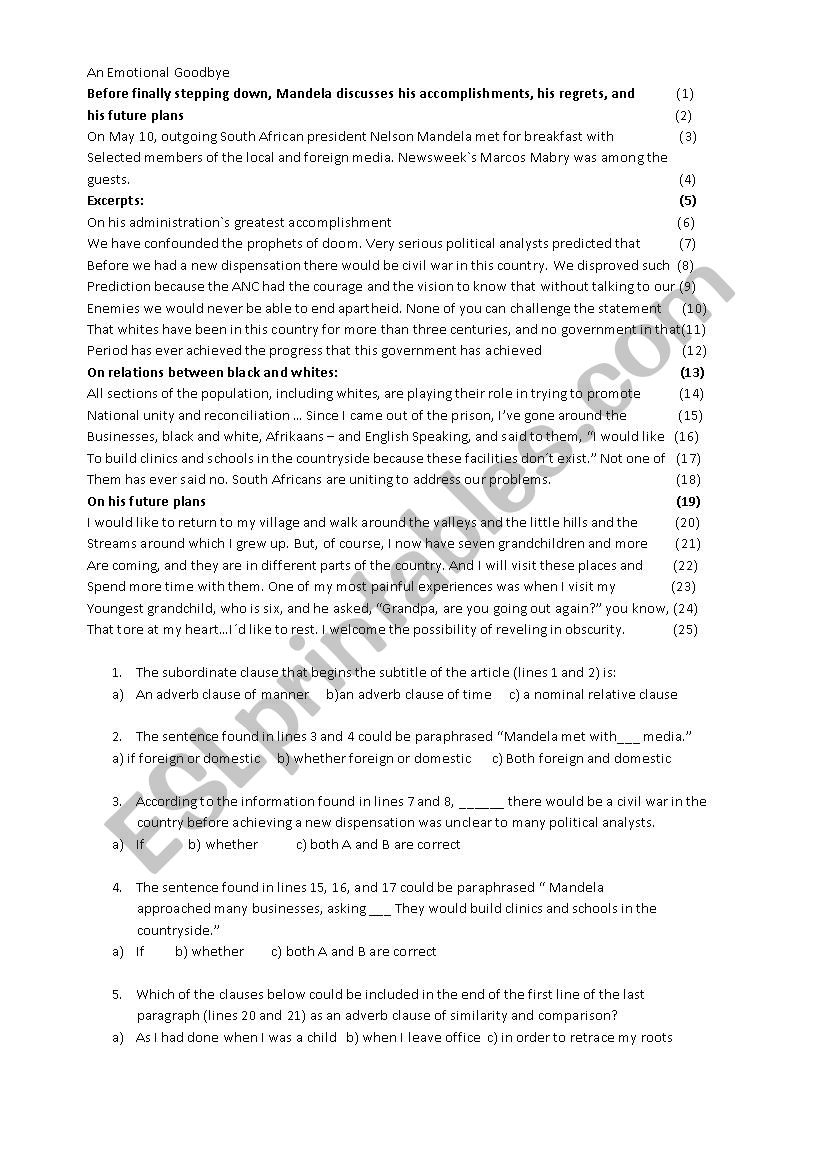 An Emotional Goodbye worksheet