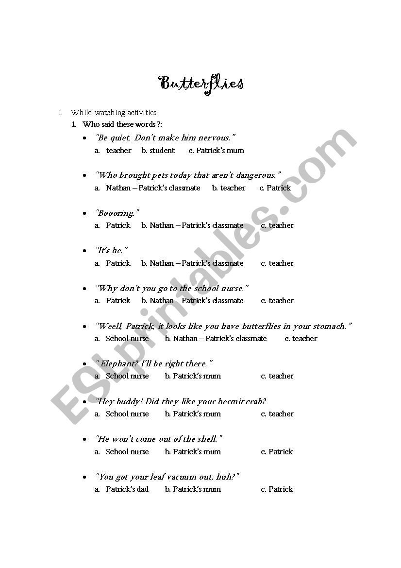 Butterflies_short film worksheet