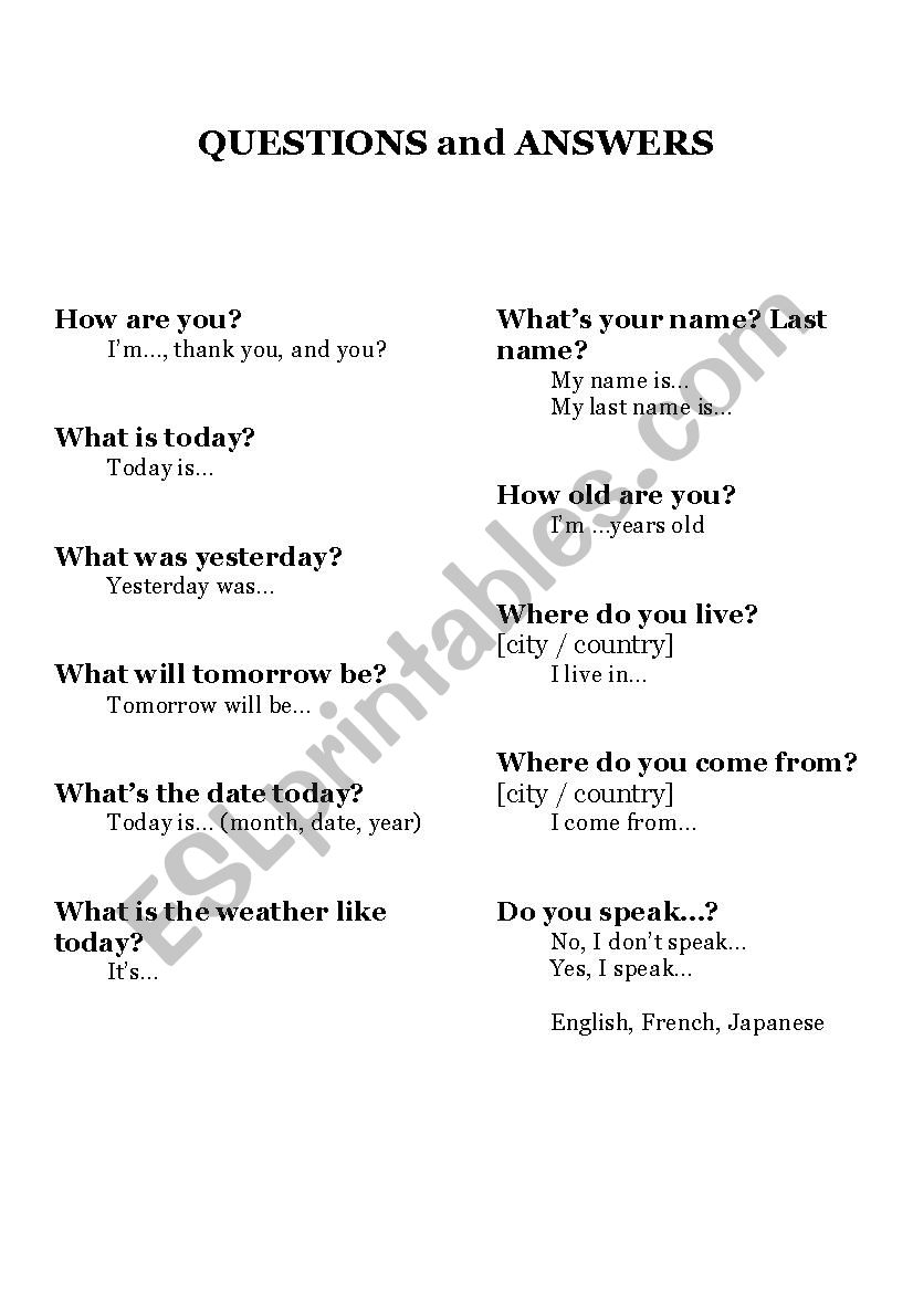 Basic Questions In French