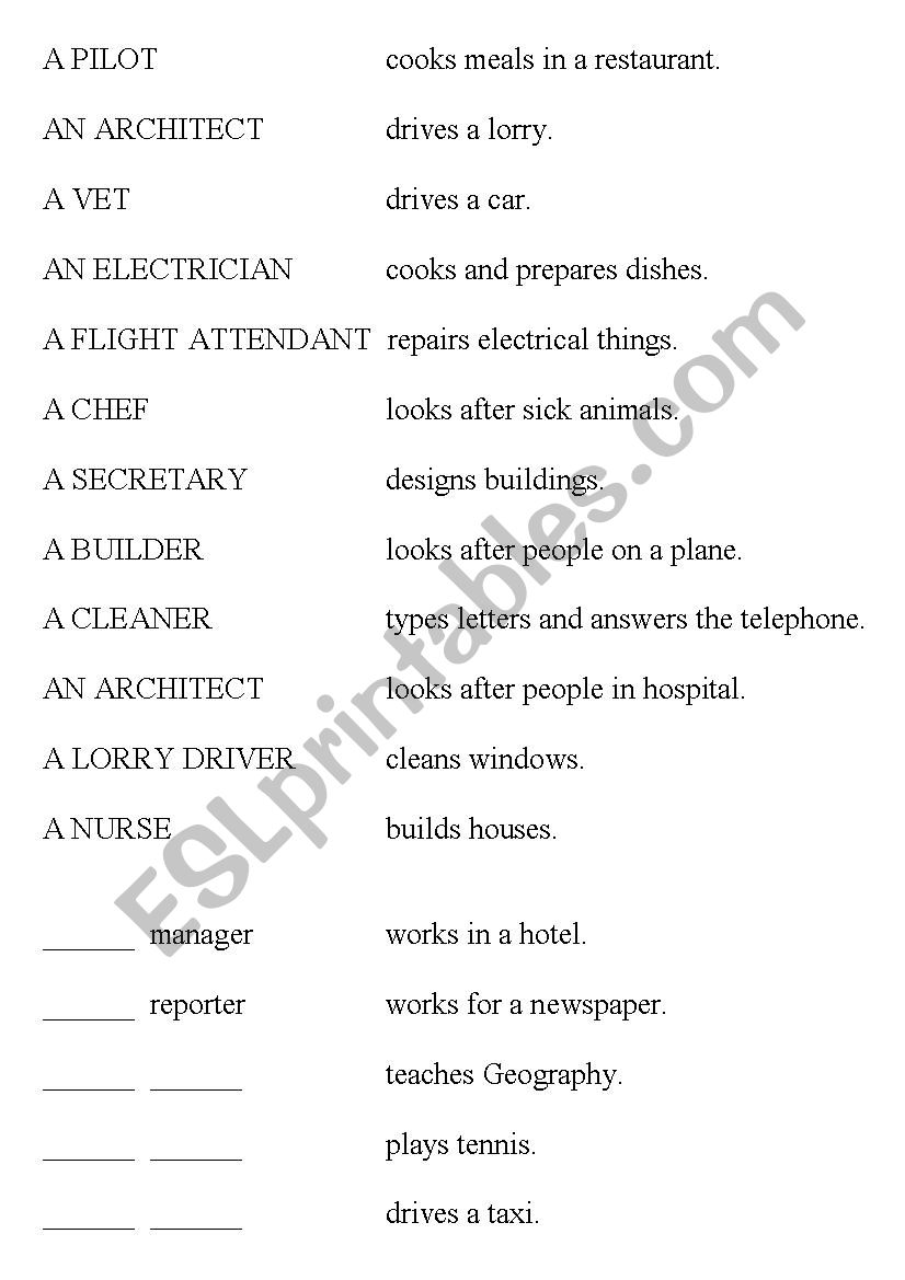 Jobs - matching worksheet