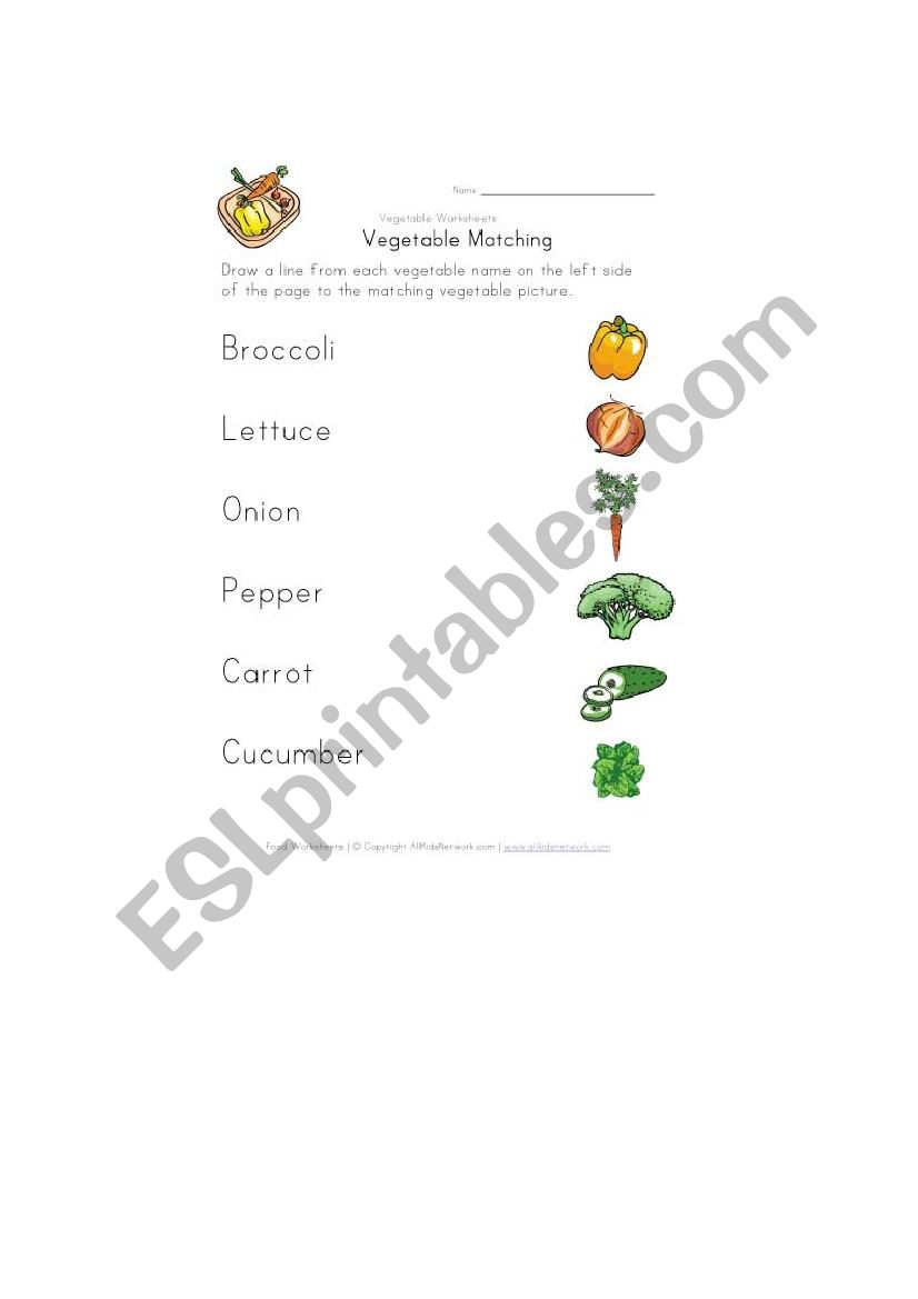 Vegetable matching worksheet