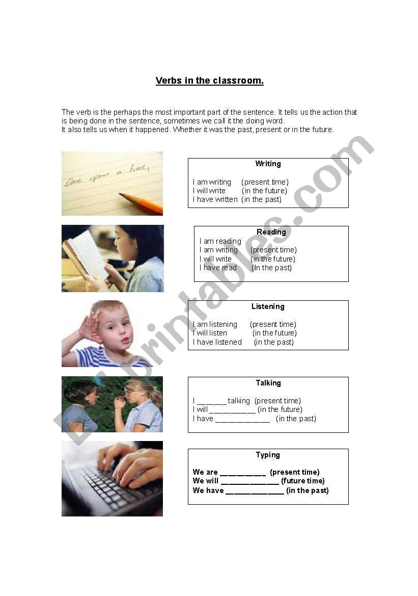 Classroom verbs worksheet