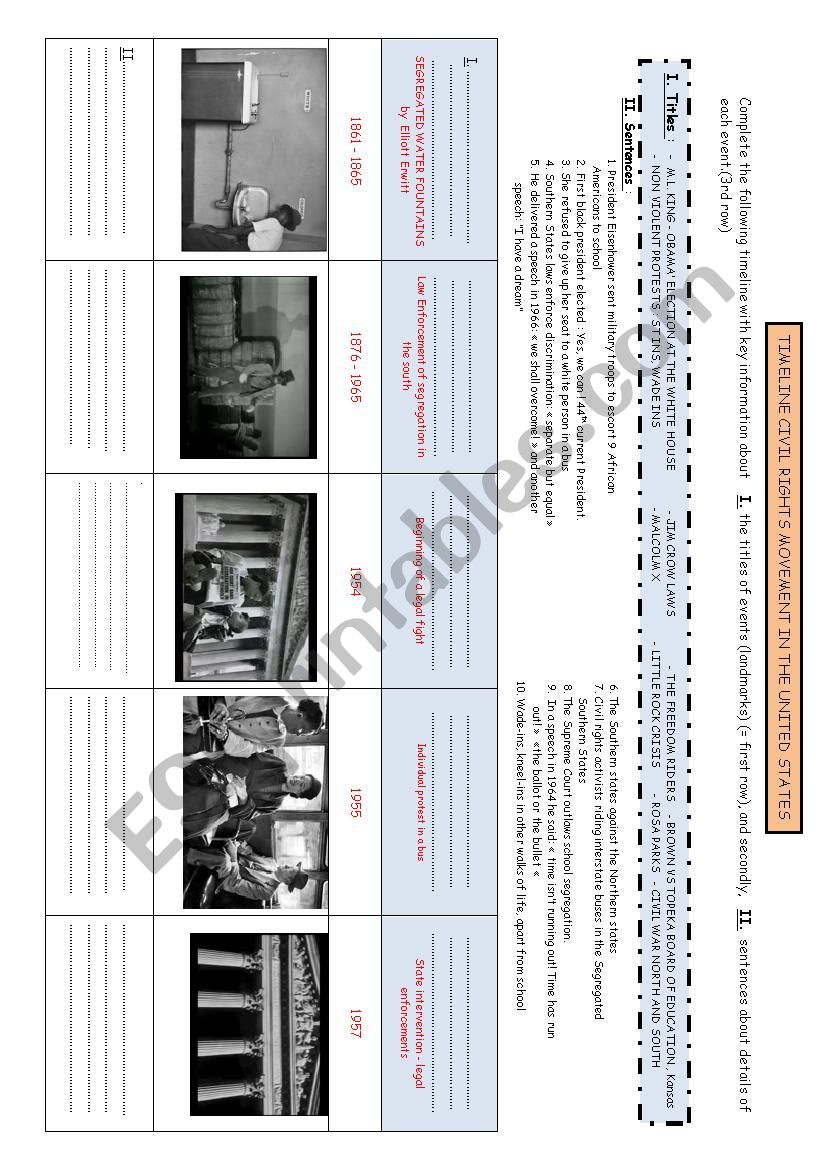Timeline about civil rights movement in the USA Student worksheet - heroes of the civil rights movement