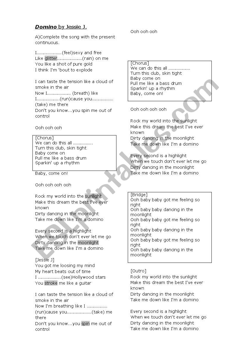 Domino bu Jessie J worksheet