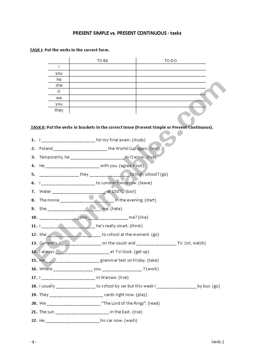 Present Simple or Present Continuous - ESL worksheet by sandy06071990