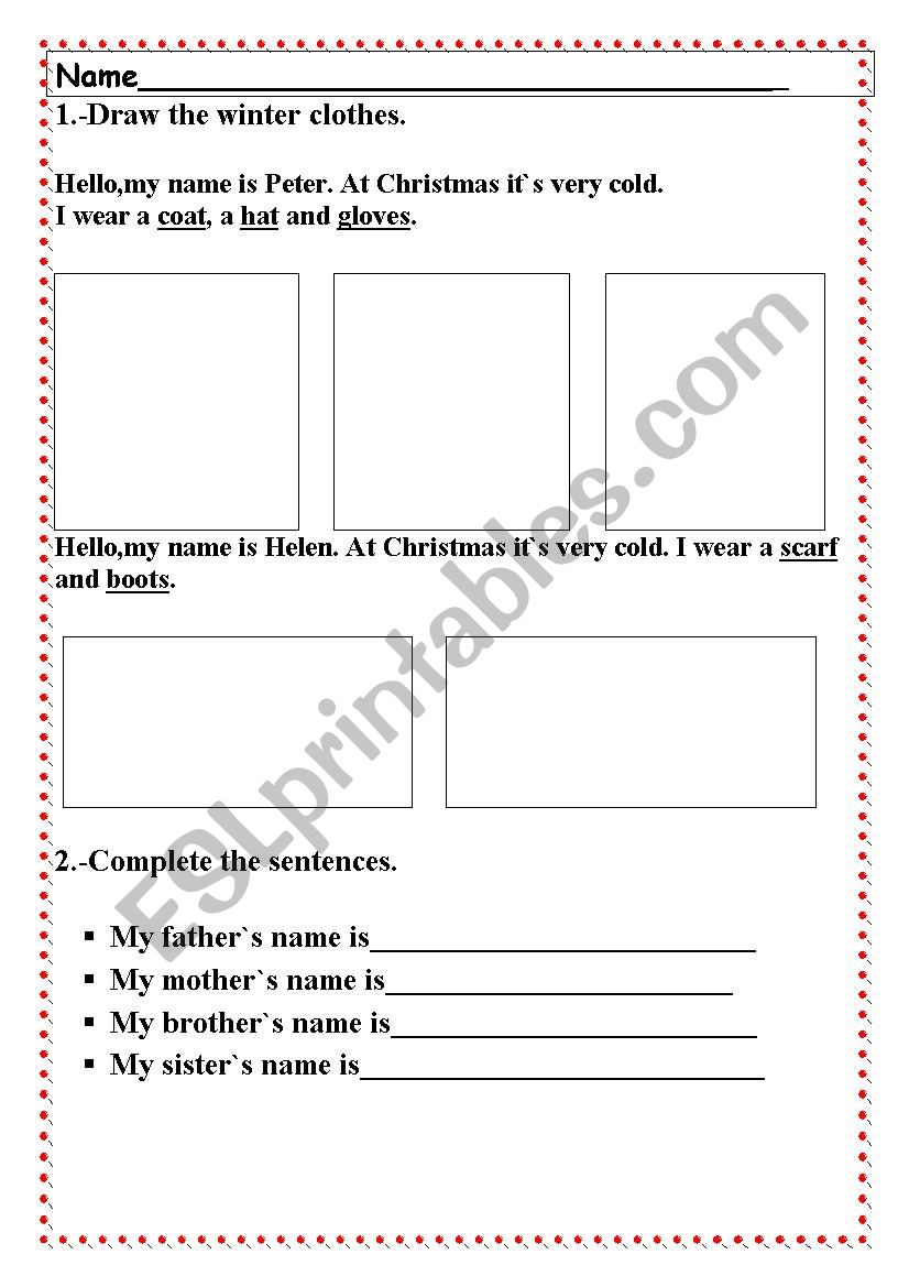 Winter and family worksheet