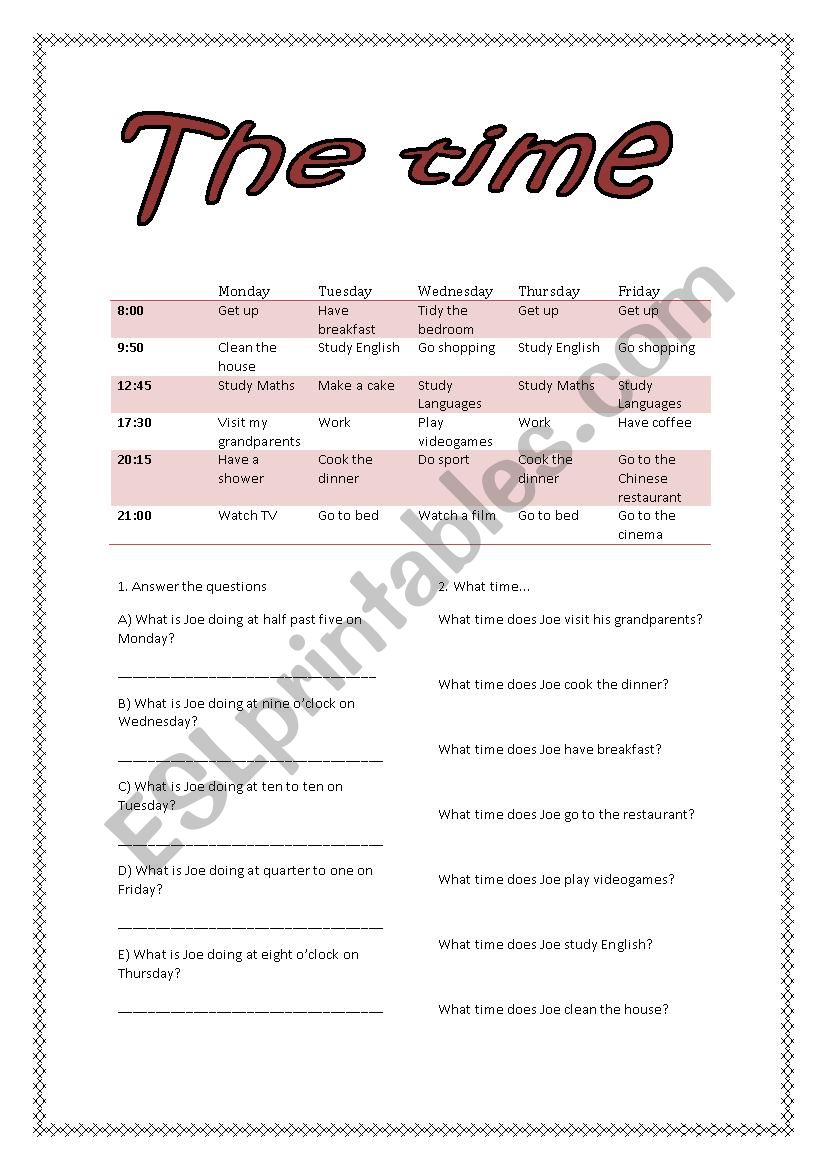 Telling the time  worksheet