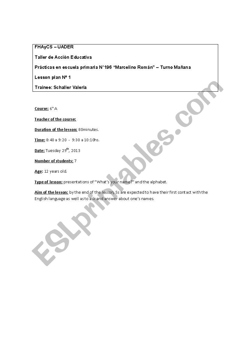 Lesson plan example worksheet