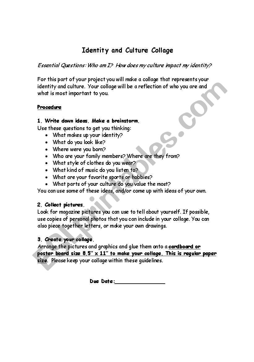 Identity and Culture Collage  worksheet