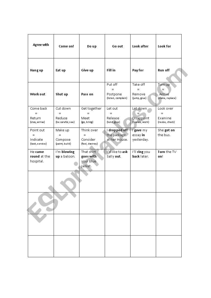 Phrasal verbs worksheet