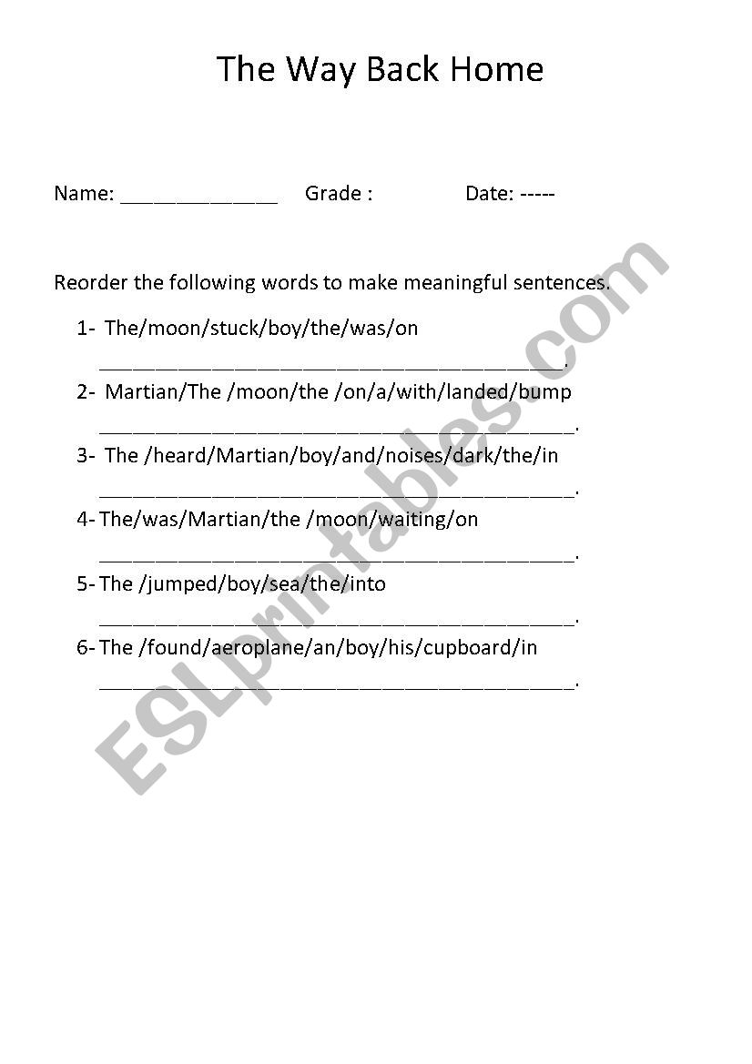 The Way Back Home worksheet