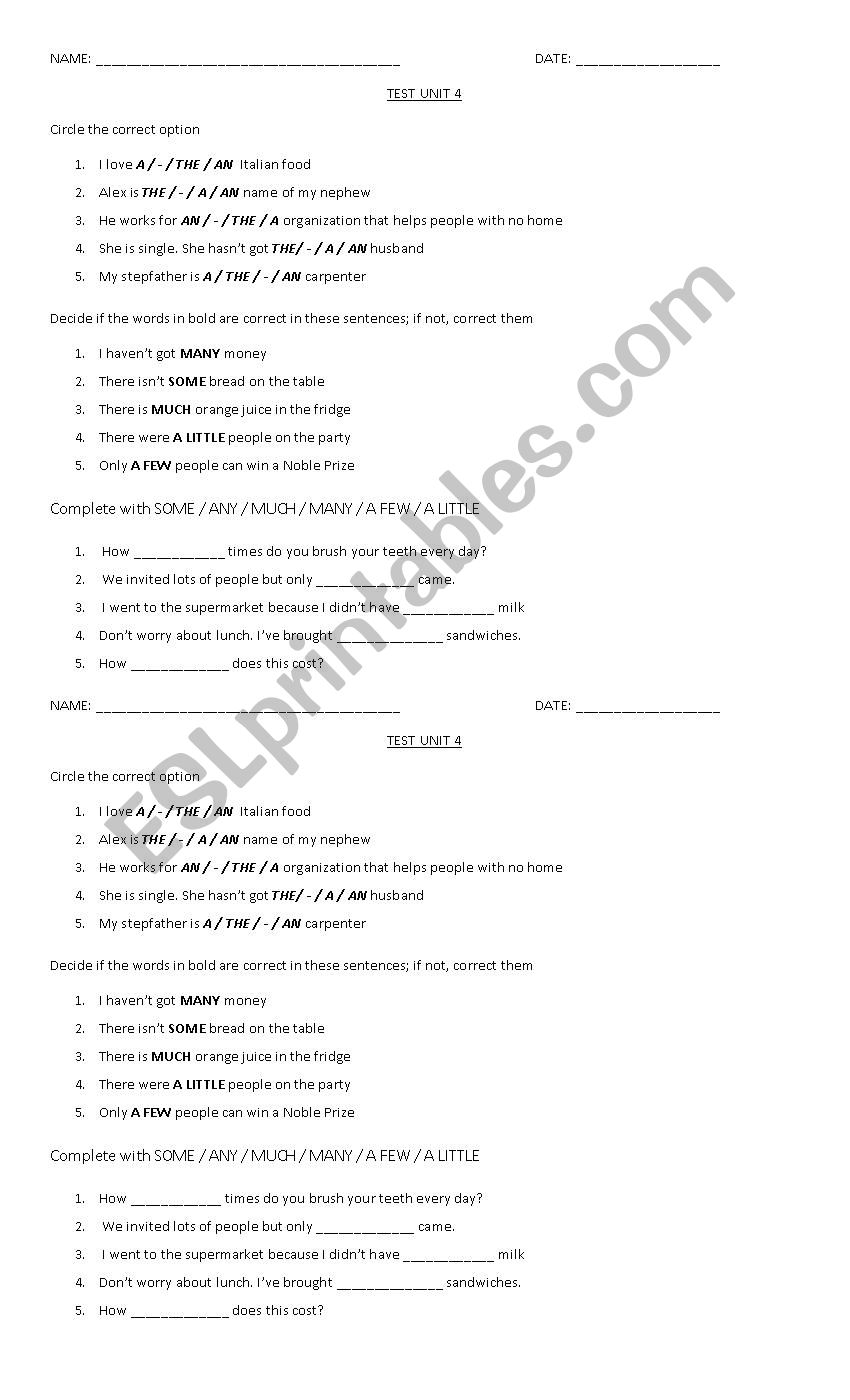 countable and uncountable test