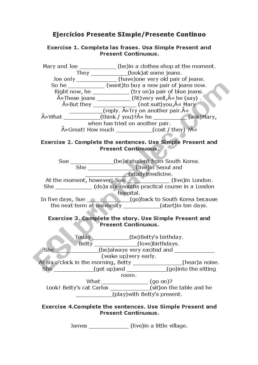 Present Simple and Present Continuous - ESL worksheet by Nady06