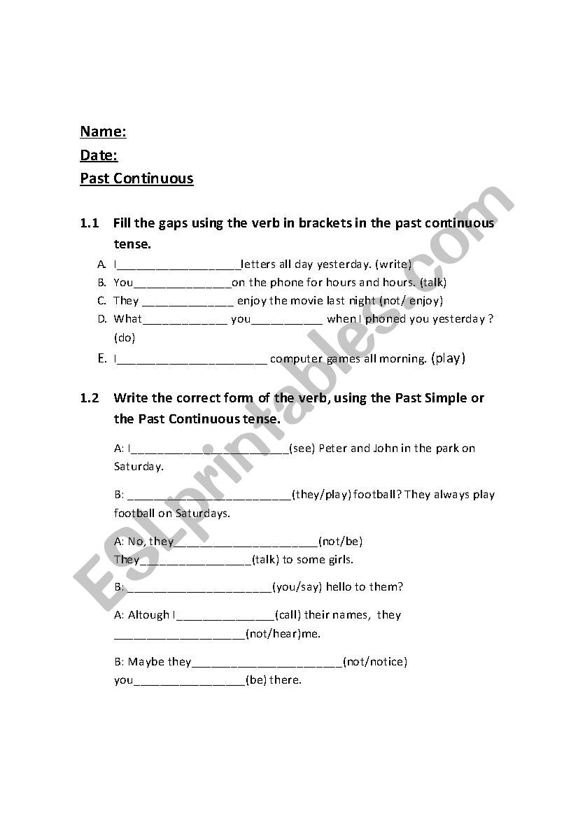 Past continuous or Simple  worksheet