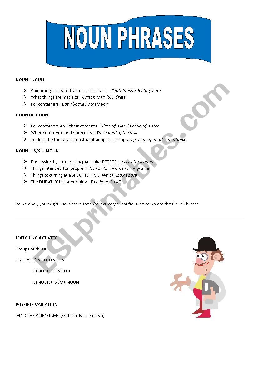 Noun Phrases ESL Worksheet By Ptrces