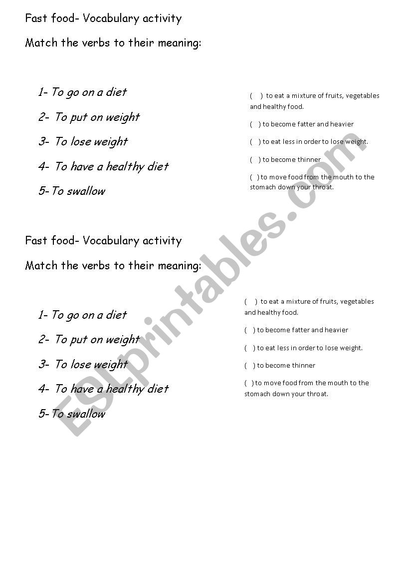 Vocabulary- verbs worksheet