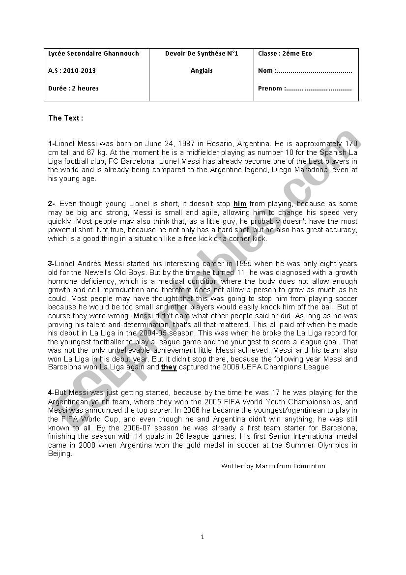 Full Term Test n°1 - ESL worksheet by mouti3a